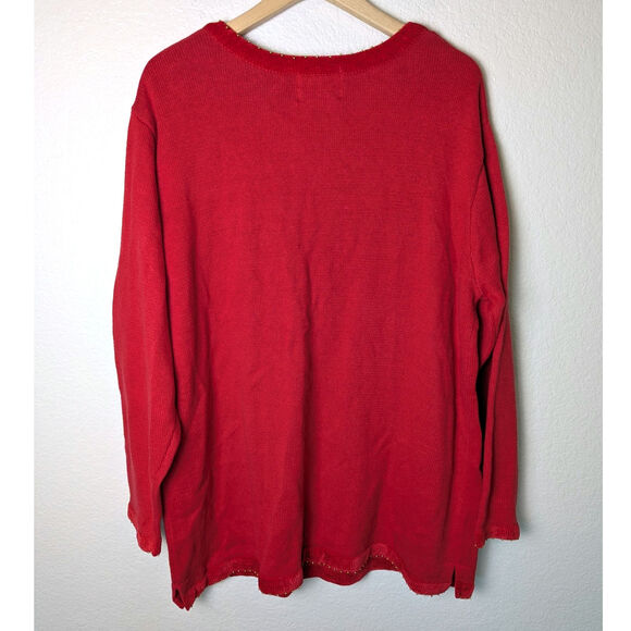 NWT VTG Quacker Factory Red USA Flag Sequin Tunic Sweater Women 1X Patriotic - Picture 2 of 11